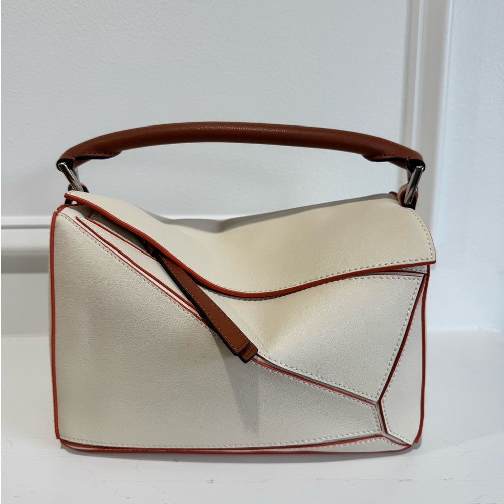Small/Medium Geo Structured Panel Bag - Cream/Toffee - Picture 12 of 12